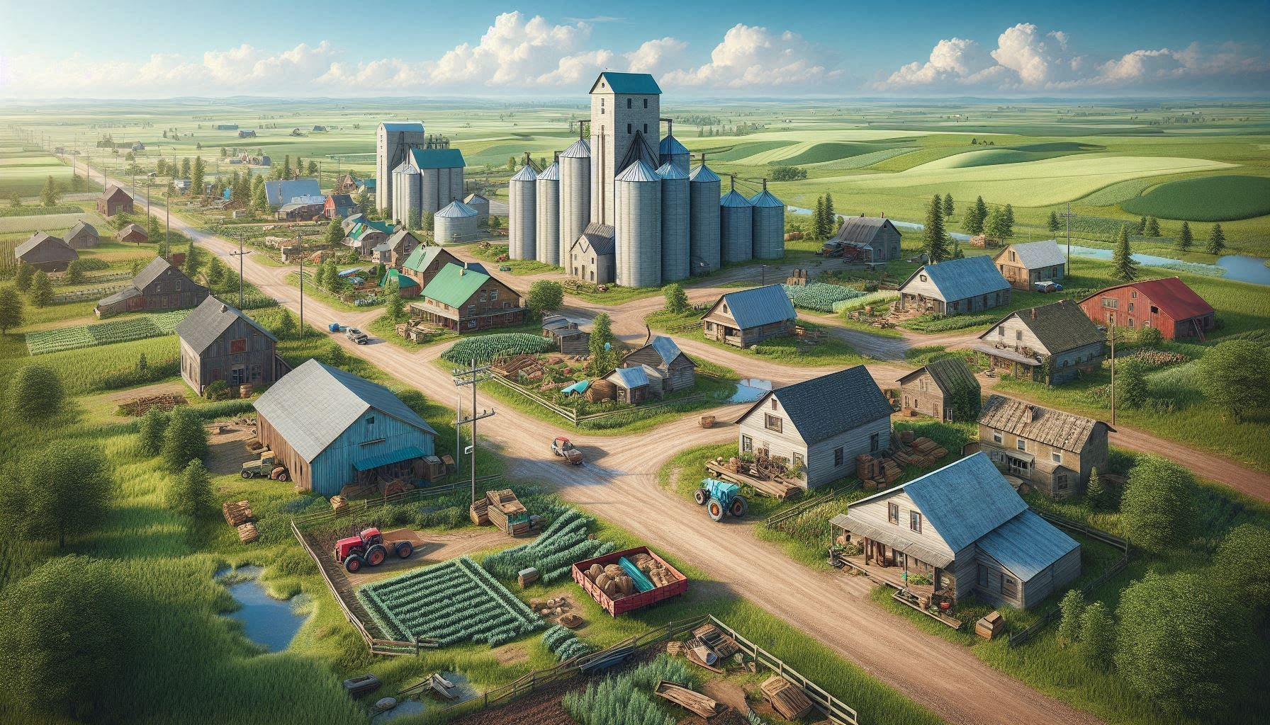 Hinton, Iowa small town with grain silos